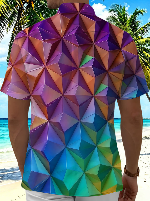 Geometric Gradient 3D Diamond Facet Men's Pocket Short Sleeve Shirts
