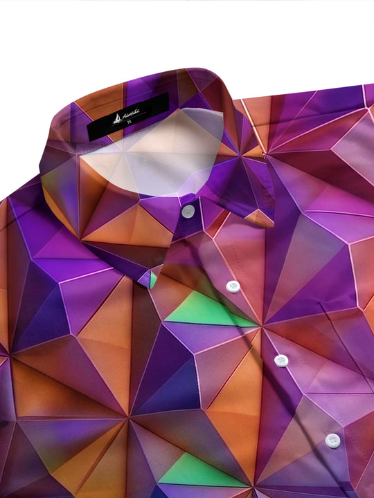 Geometric Gradient 3D Diamond Facet Men's Pocket Short Sleeve Shirts