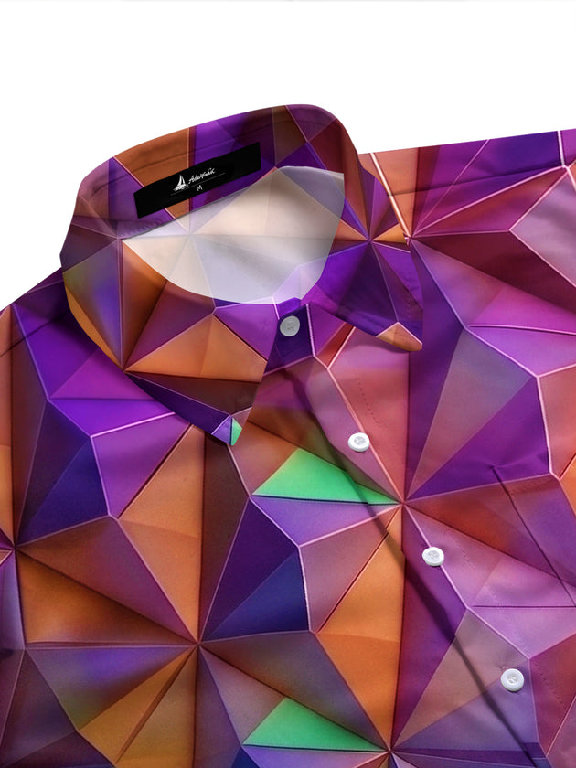 Geometric Gradient 3D Diamond Facet Men's Pocket Short Sleeve Shirts