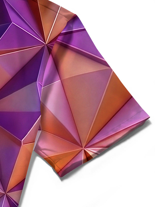 Geometric Gradient 3D Diamond Facet Men's Pocket Short Sleeve Shirts