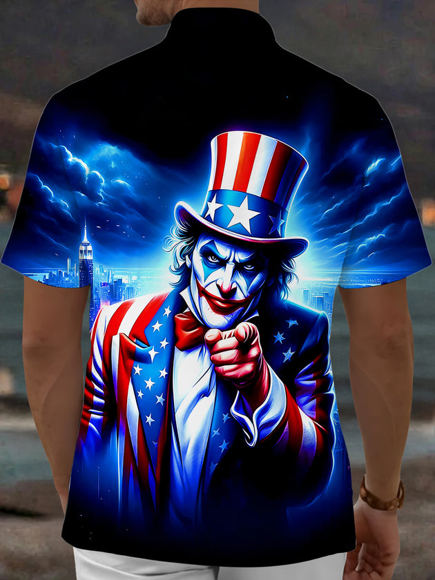 Dark American Independence Day Star-Spangled Joker Men's Pocket Short Sleeve Shirts