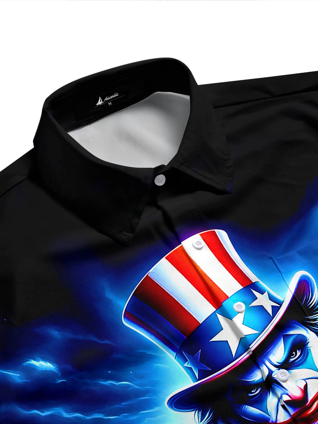 Dark American Independence Day Star-Spangled Joker Men's Pocket Short Sleeve Shirts
