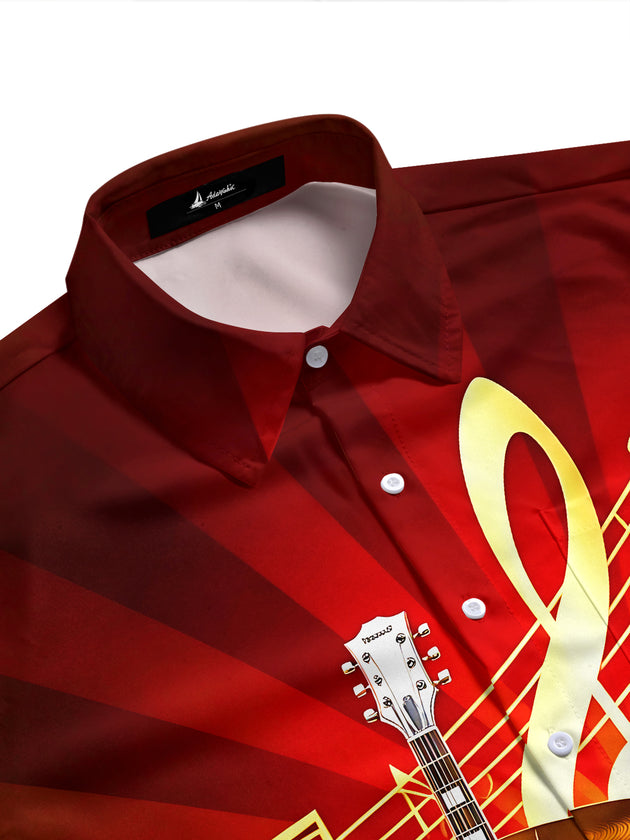 Art Metal Rock Guitar Drum Kit Music Instrument Notes Men's Pocket Short Sleeve Shirts