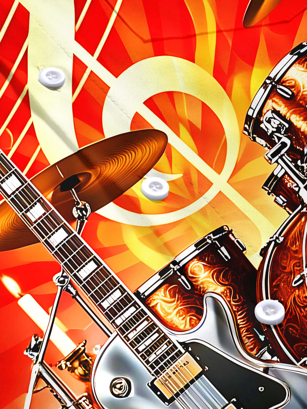 Art Metal Rock Guitar Drum Kit Music Instrument Notes Men's Pocket Short Sleeve Shirts