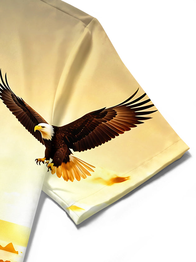 Western Motorcycle Jesus Religious Bald Eagle Men's Pocket Short Sleeve Shirts