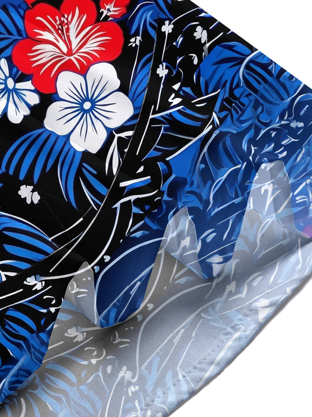 Hawaiian Music Notes Coconut Tree Flowers Men's Short Sleeve Cuban Collar Pocket Shirts And Shorts Set