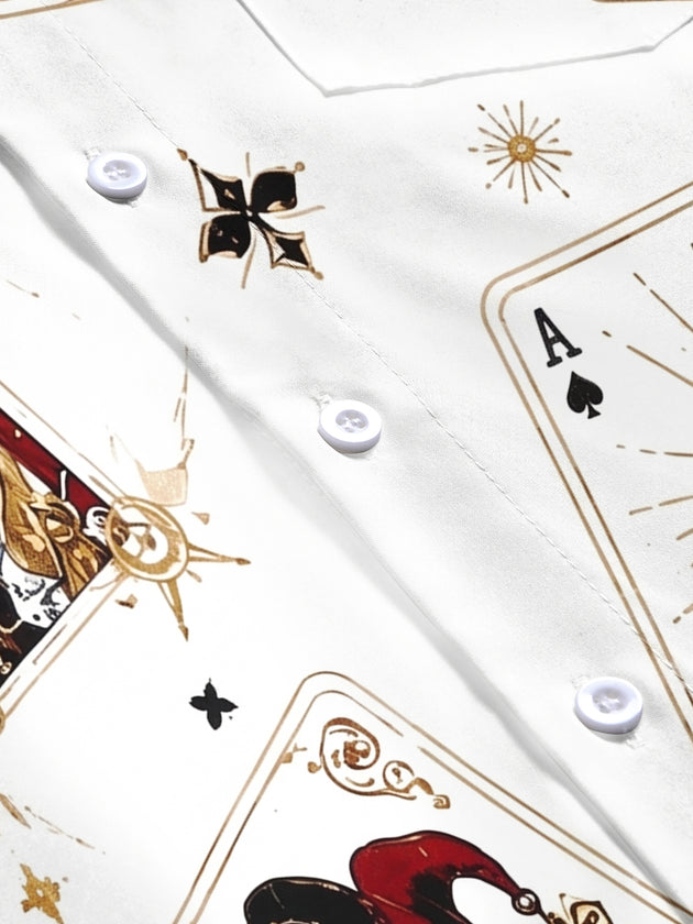 Retro Skull Poker Men's Short Sleeve Cuban Collar Pocket Shirts And Shorts Set