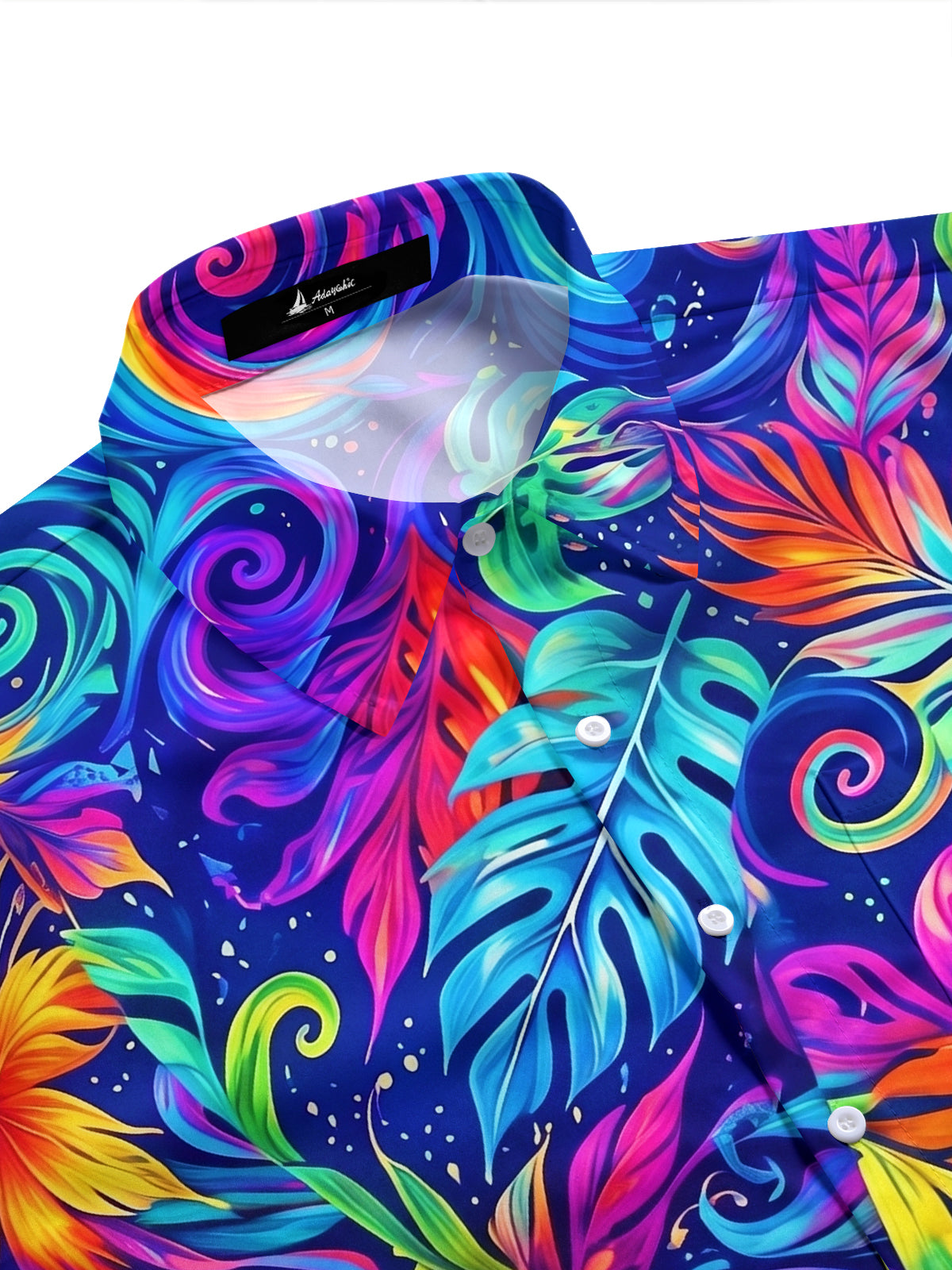 Hawaiian Psychedelic Neon Colorful Tropical Swirl Leaves Men's Short Sleeve Pocket Shirts And Shorts Set