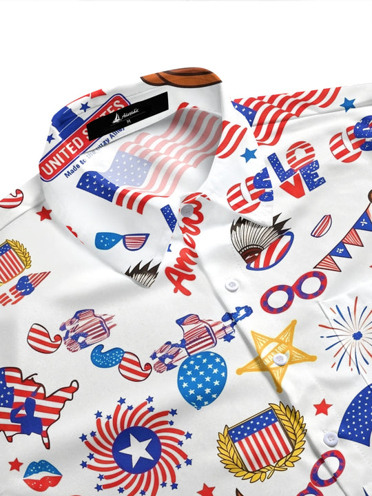 American Flag Independence Day Western Cowboy Elements Men's Pocket Short Sleeve Shirts