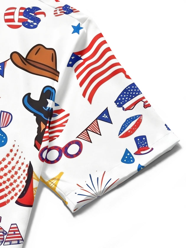 American Flag Independence Day Western Cowboy Elements Men's Pocket Short Sleeve Shirts