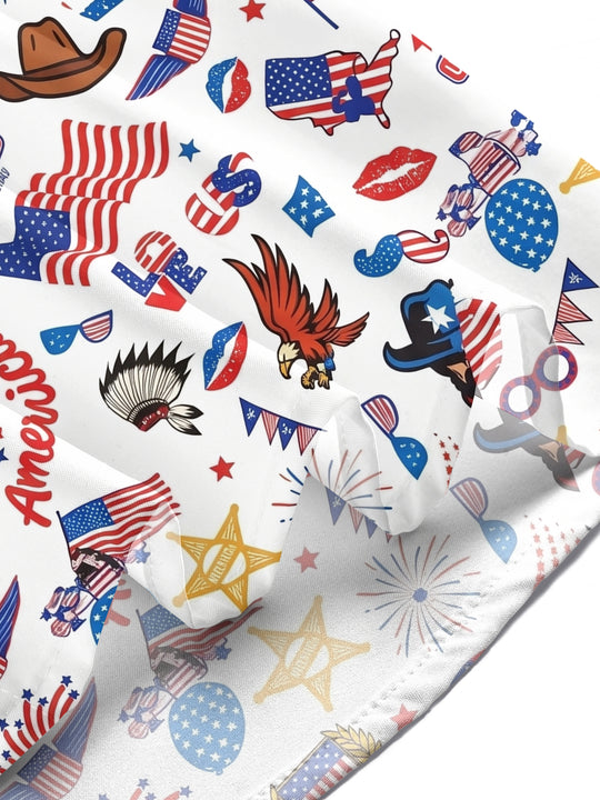 American Flag Independence Day Western Cowboy Elements Men's Pocket Short Sleeve Shirts