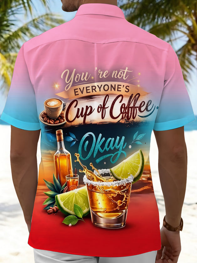 Hawaiian Coffee And Cocktail Gradient Color Men's Pocket Short Sleeve Shirts