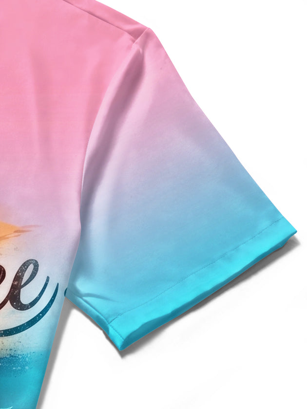 Hawaiian Coffee And Cocktail Gradient Color Men's Pocket Short Sleeve Shirts