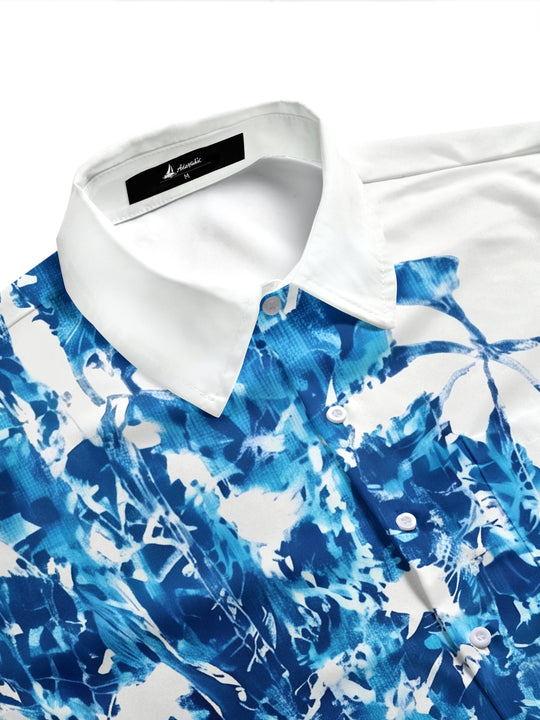 Blue Plant Leaf Silhouette Men's Pocket Short Sleeve Shirts