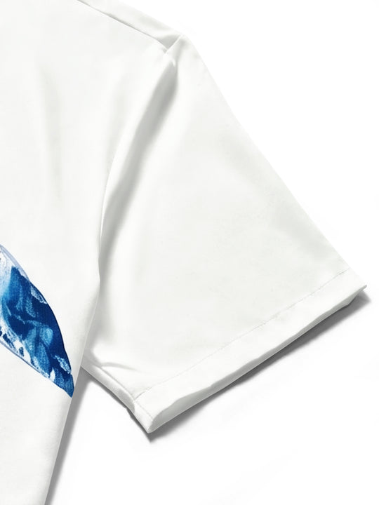 Blue Plant Leaf Silhouette Men's Pocket Short Sleeve Shirts