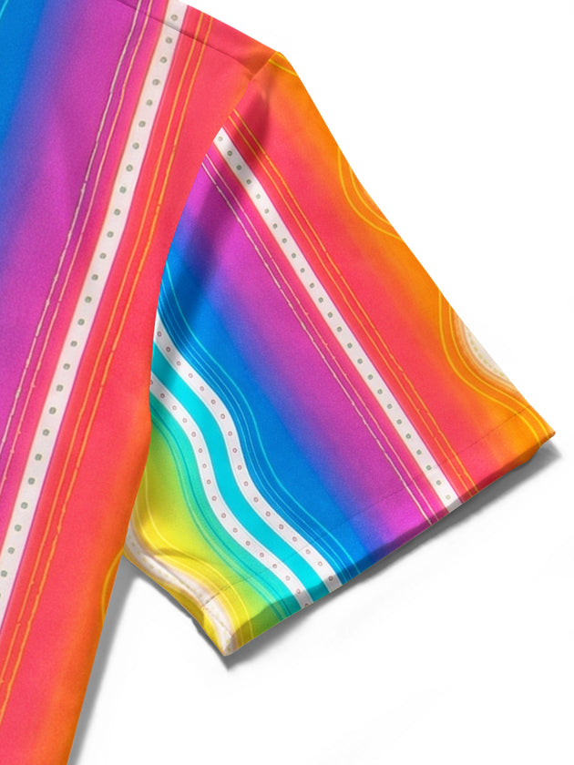 Pride Month Colorful Wavy Stripes Geometry Men's Pocket Short Sleeve Shirts