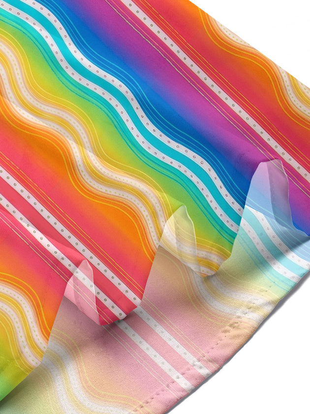 Pride Month Colorful Wavy Stripes Geometry Men's Pocket Short Sleeve Shirts