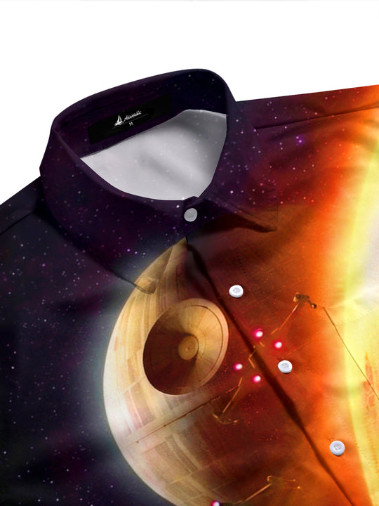 Dark Neon Star Wars Space Warships Men's Pocket Short Sleeve Shirts