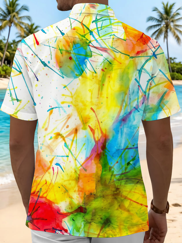 Art Colorful Watercolor Splash Men's Pocket Short Sleeve Shirts