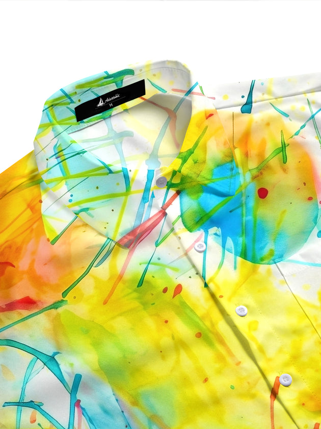 Art Colorful Watercolor Splash Men's Pocket Short Sleeve Shirts