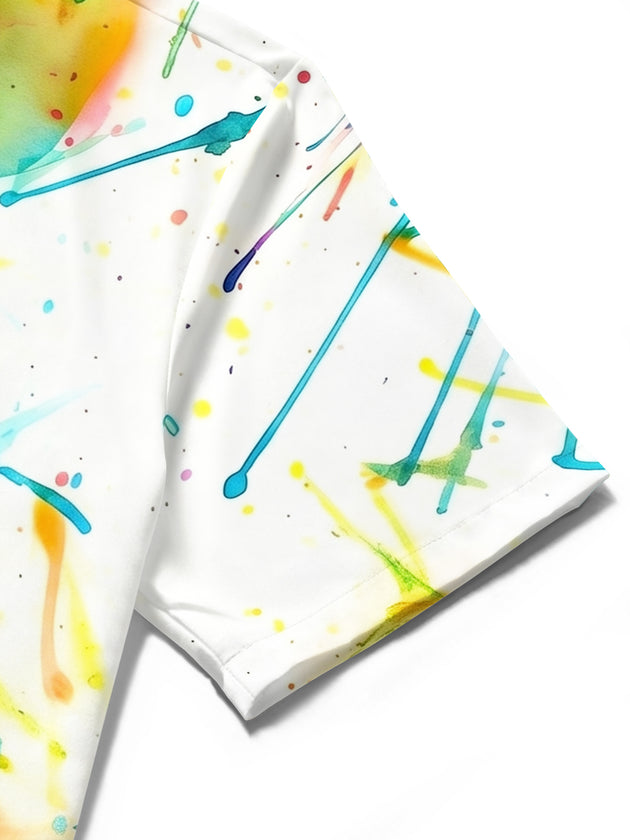 Art Colorful Watercolor Splash Men's Pocket Short Sleeve Shirts