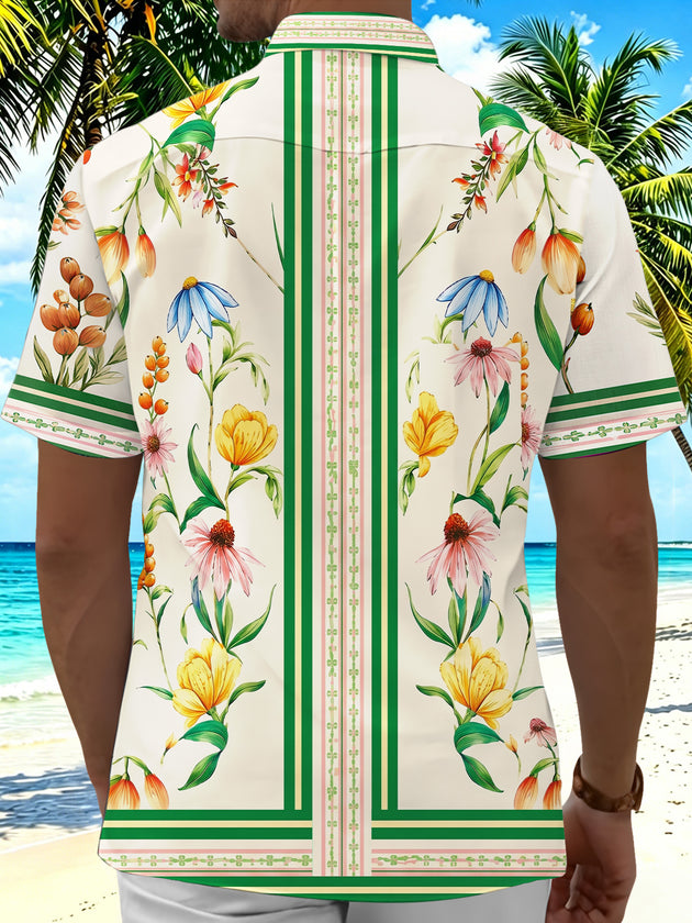 Hawaiian Tropical Floral Men's Pocket Short Sleeve Shirts