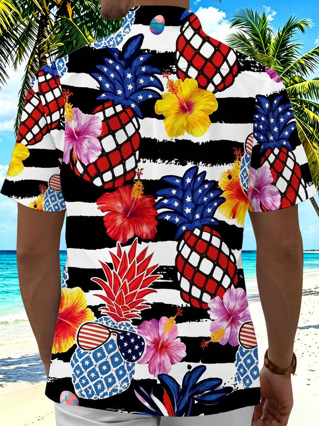 American Independence Day Fun Pineapple Men's Pocket Short Sleeve Shirts