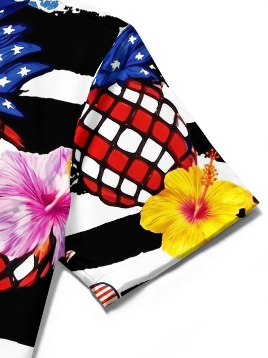 American Independence Day Fun Pineapple Men's Pocket Short Sleeve Shirts