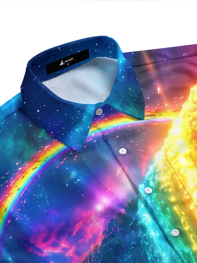 Neon Colorful Waterfall Men's Pocket Short Sleeve Shirts