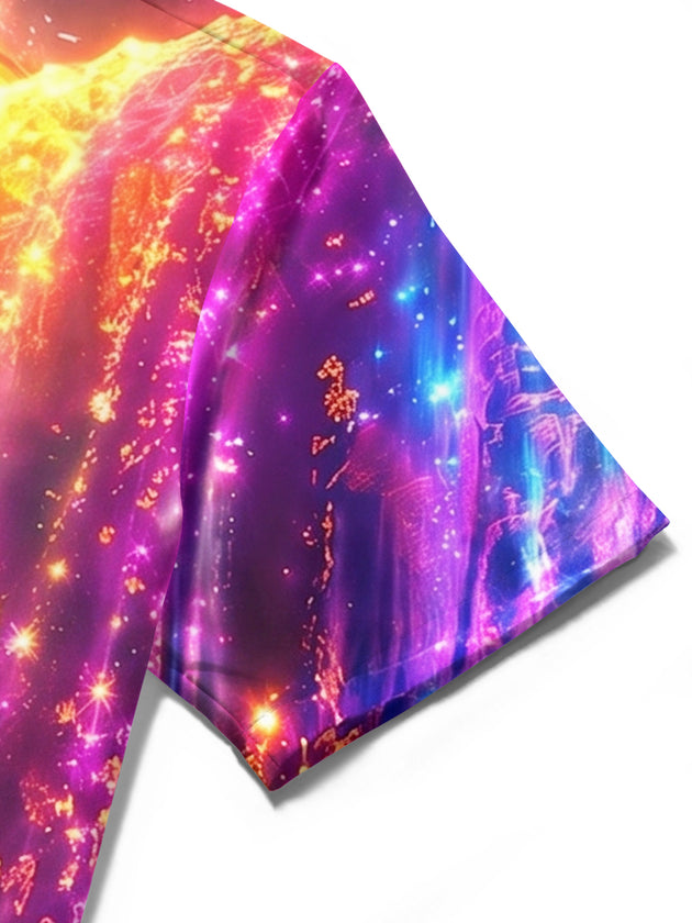 Neon Colorful Waterfall Men's Pocket Short Sleeve Shirts
