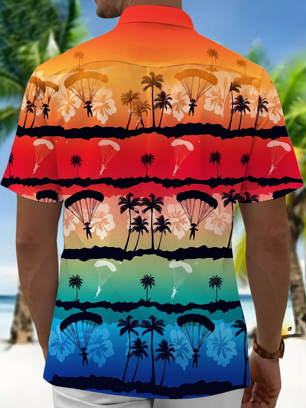 Hawaiian Gradient Sunset Skydiving Sports Men's Pocket Short Sleeve Shirts
