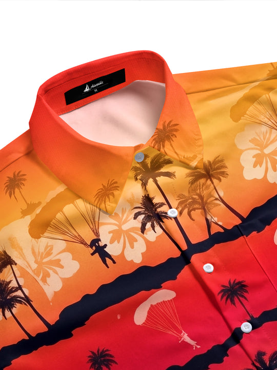 Hawaiian Gradient Sunset Skydiving Sports Men's Pocket Short Sleeve Shirts