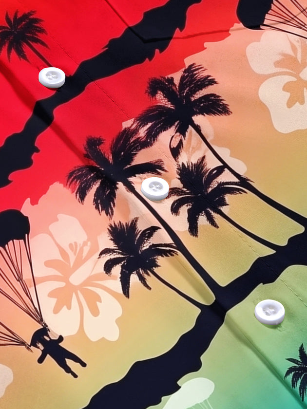 Hawaiian Gradient Sunset Skydiving Sports Men's Pocket Short Sleeve Shirts