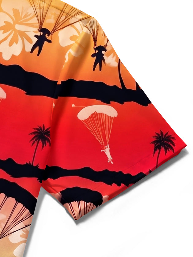 Hawaiian Gradient Sunset Skydiving Sports Men's Pocket Short Sleeve Shirts