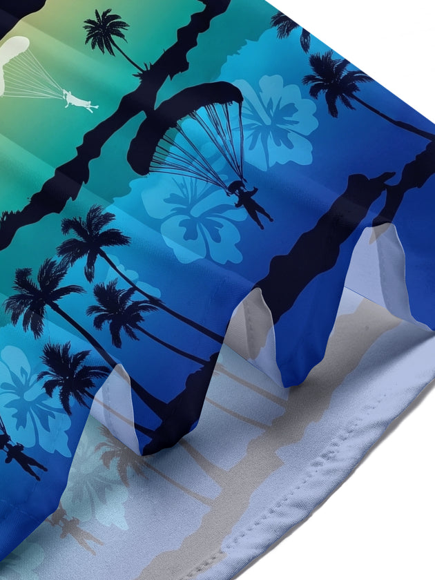 Hawaiian Gradient Sunset Skydiving Sports Men's Pocket Short Sleeve Shirts