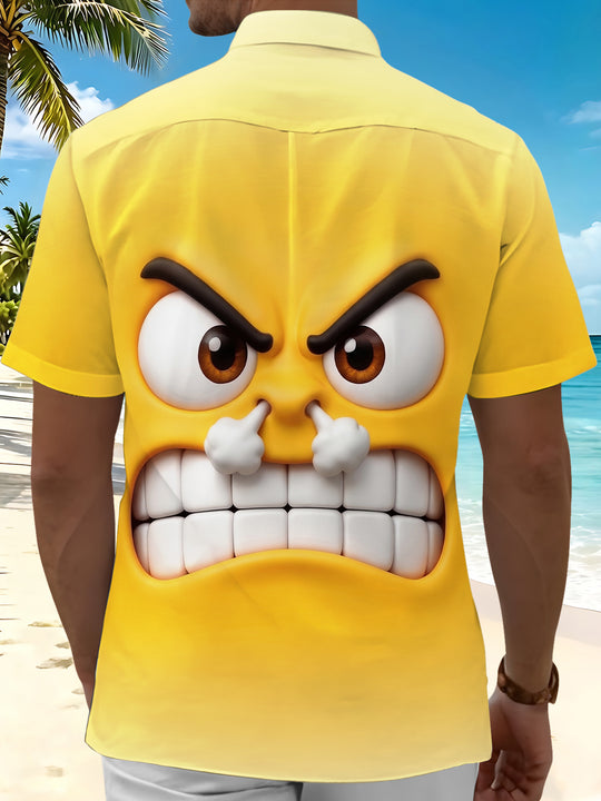 Fun Angry Expression Men's Pocket Short Sleeve Shirts