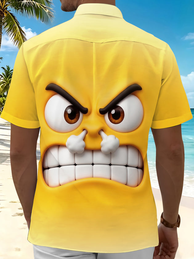 Fun Angry Expression Men's Pocket Short Sleeve Shirts