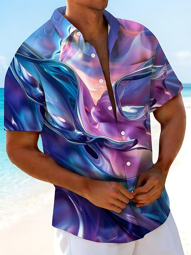 Art Gradient Fluid Abstract Men's Pocket Short Sleeve Shirts