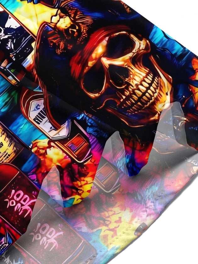 Colorful Pirate Skull Rum Wine Men's Pocket Short Sleeve Shirts