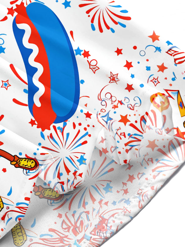 American Flag Hot Dog Burger Funny Print Men's Pocket Short Sleeve Shirts