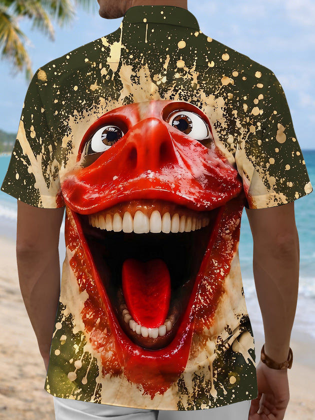 Funny Big Face Print Men's Pocket Short Sleeve Shirts