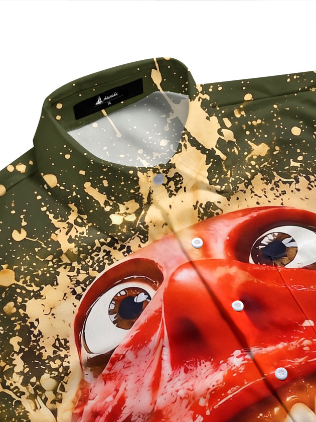 Funny Big Face Print Men's Pocket Short Sleeve Shirts