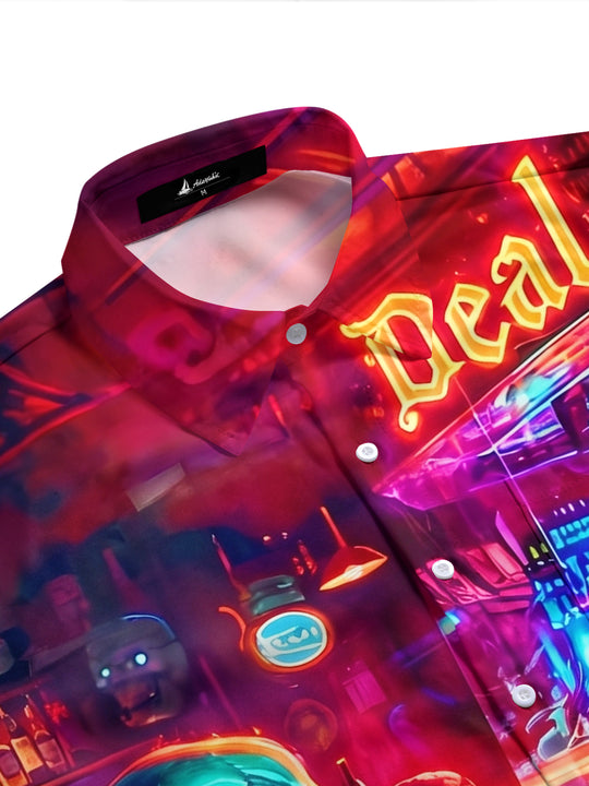 Neon Skeleton Skull Poker Men's Pocket Short Sleeve Shirts