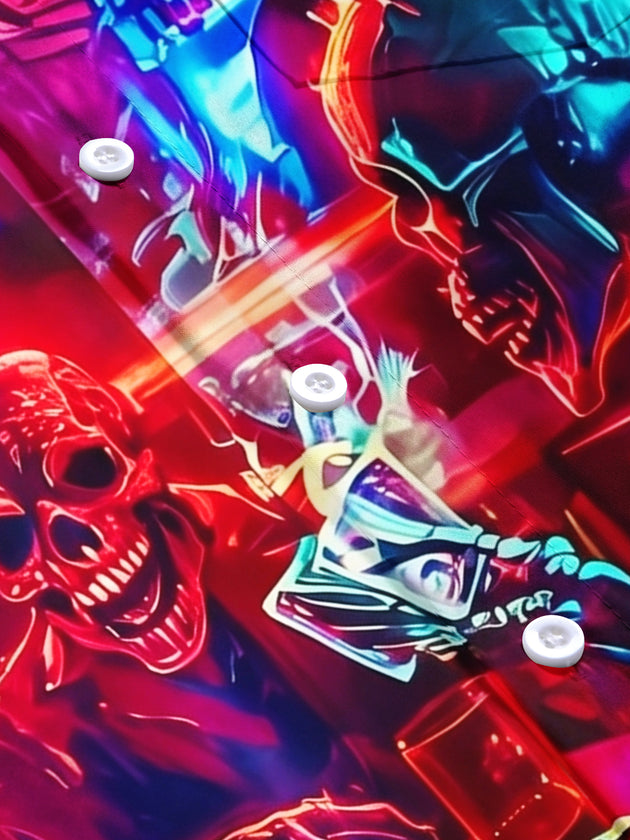Neon Skeleton Skull Poker Men's Pocket Short Sleeve Shirts