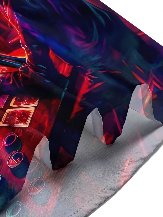 Neon Skeleton Skull Poker Men's Pocket Short Sleeve Shirts