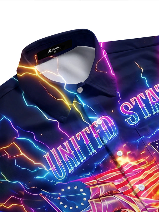 United States 250th Anniversary Navy Warship Independence Day Men's Pocket Short Sleeve Shirts