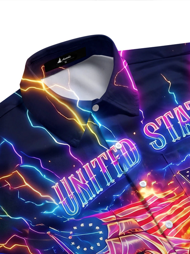 United States 250th Anniversary Navy Warship Independence Day Men's Pocket Short Sleeve Shirts