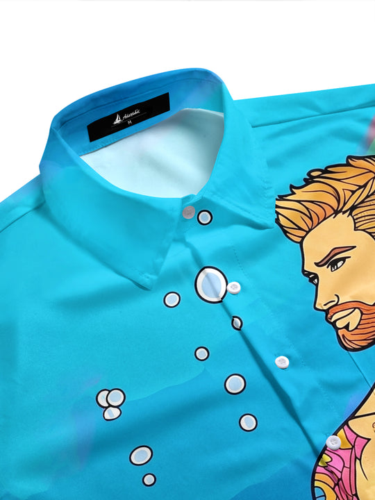 Pride Month Colorful Merman Hunk Men's Pocket Short Sleeve Shirts