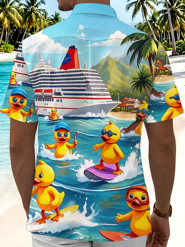 Fun Surfing Rubber Duck Cruise Men's Pocket Short Sleeve Shirts