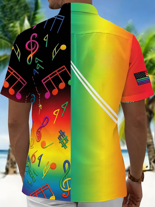 Pride Month Colorful Music Note American Flag Men's Pocket Short Sleeve Shirts